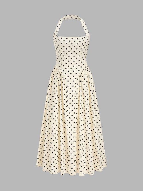 Polka Dot Halter Neck Maxi Dress