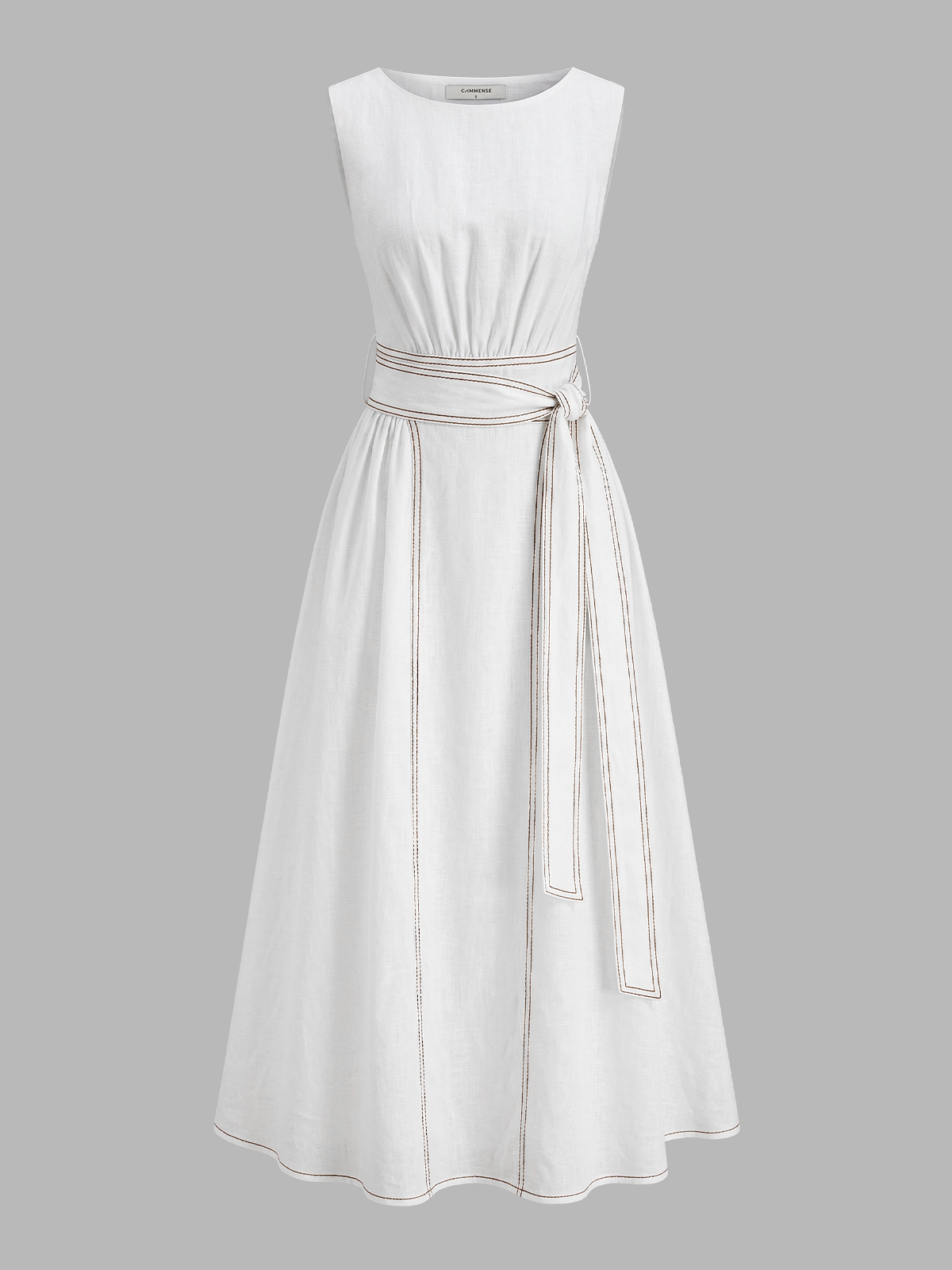 Cotton Linen Sleeveless Belted Maxi Dress