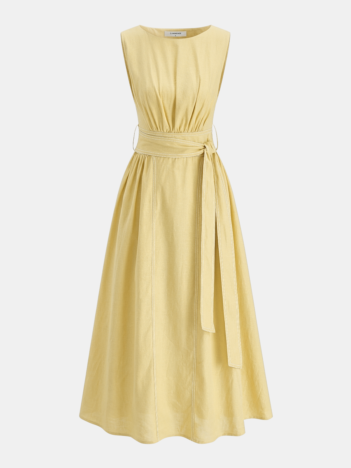 Cotton Linen Sleeveless Belted Maxi Dress