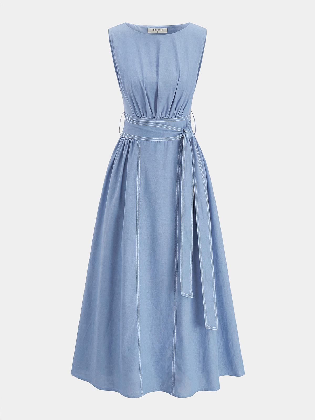 Cotton Linen Sleeveless Belted Maxi Dress