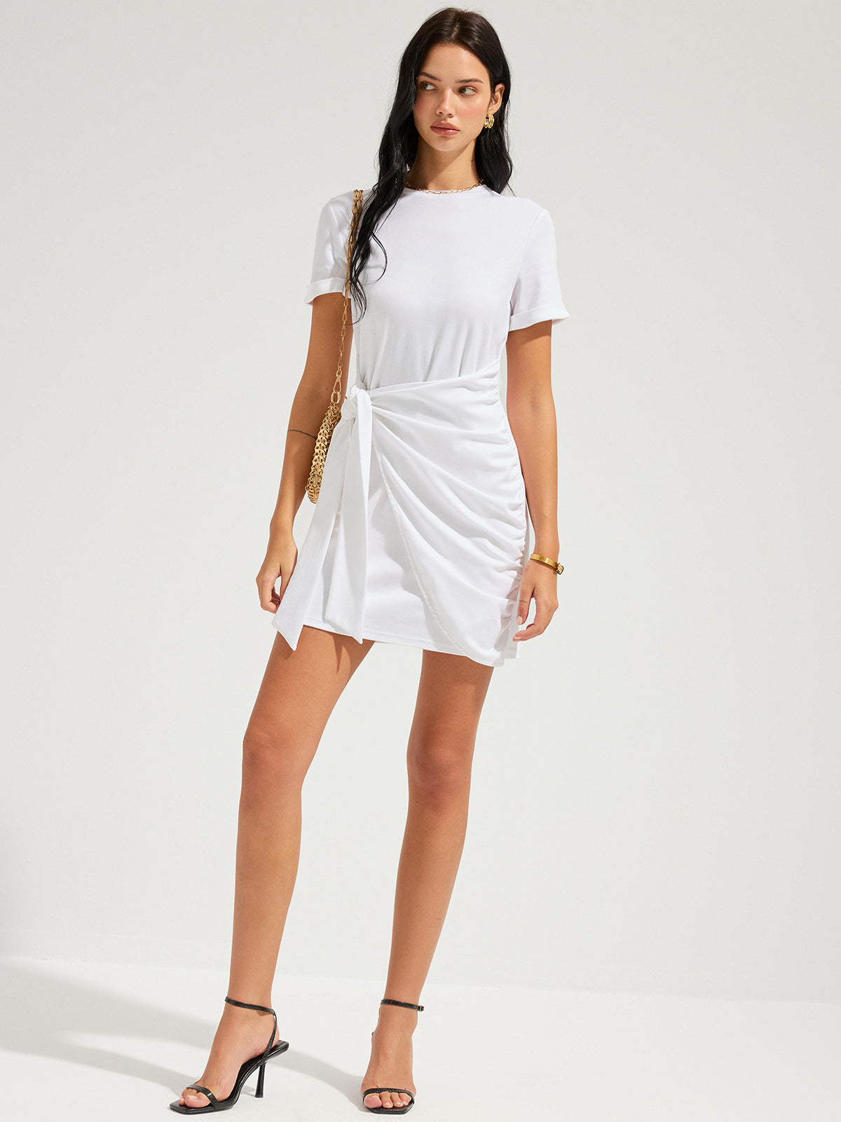 Short Sleeve Knotted Wrap Mini Dress