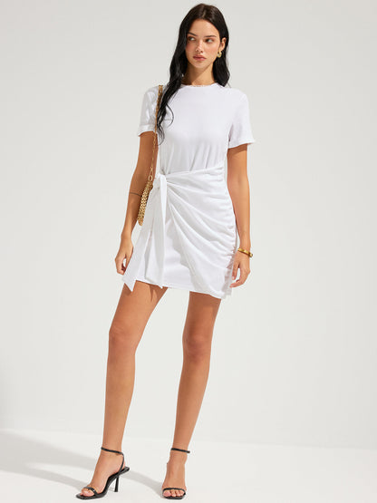 Short Sleeve Knotted Wrap Mini Dress