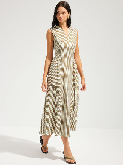 Cotton Blend Check Sleeveless Maxi Dress
