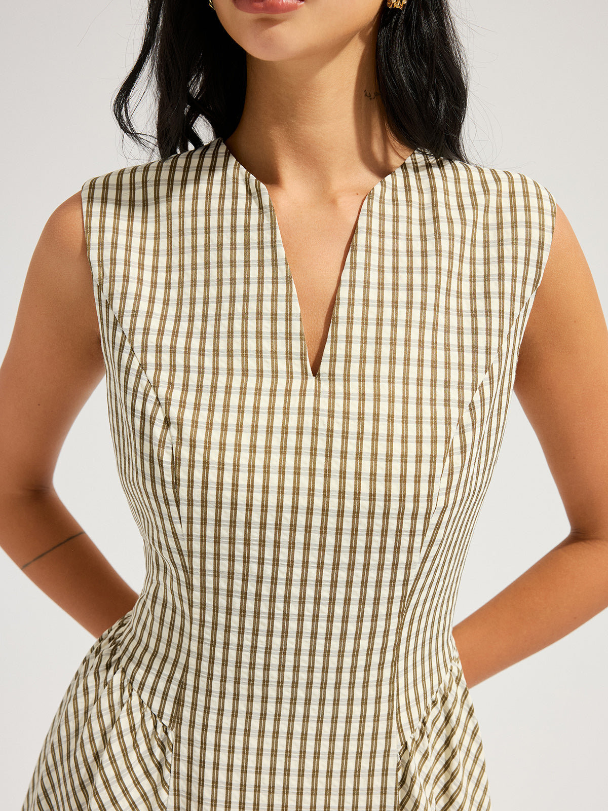 Cotton Blend Check Sleeveless Maxi Dress
