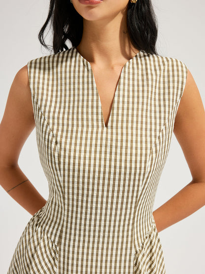Cotton Blend Check Sleeveless Maxi Dress