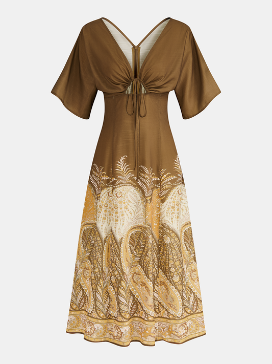Tie-Front Paisley Print Maxi Dress