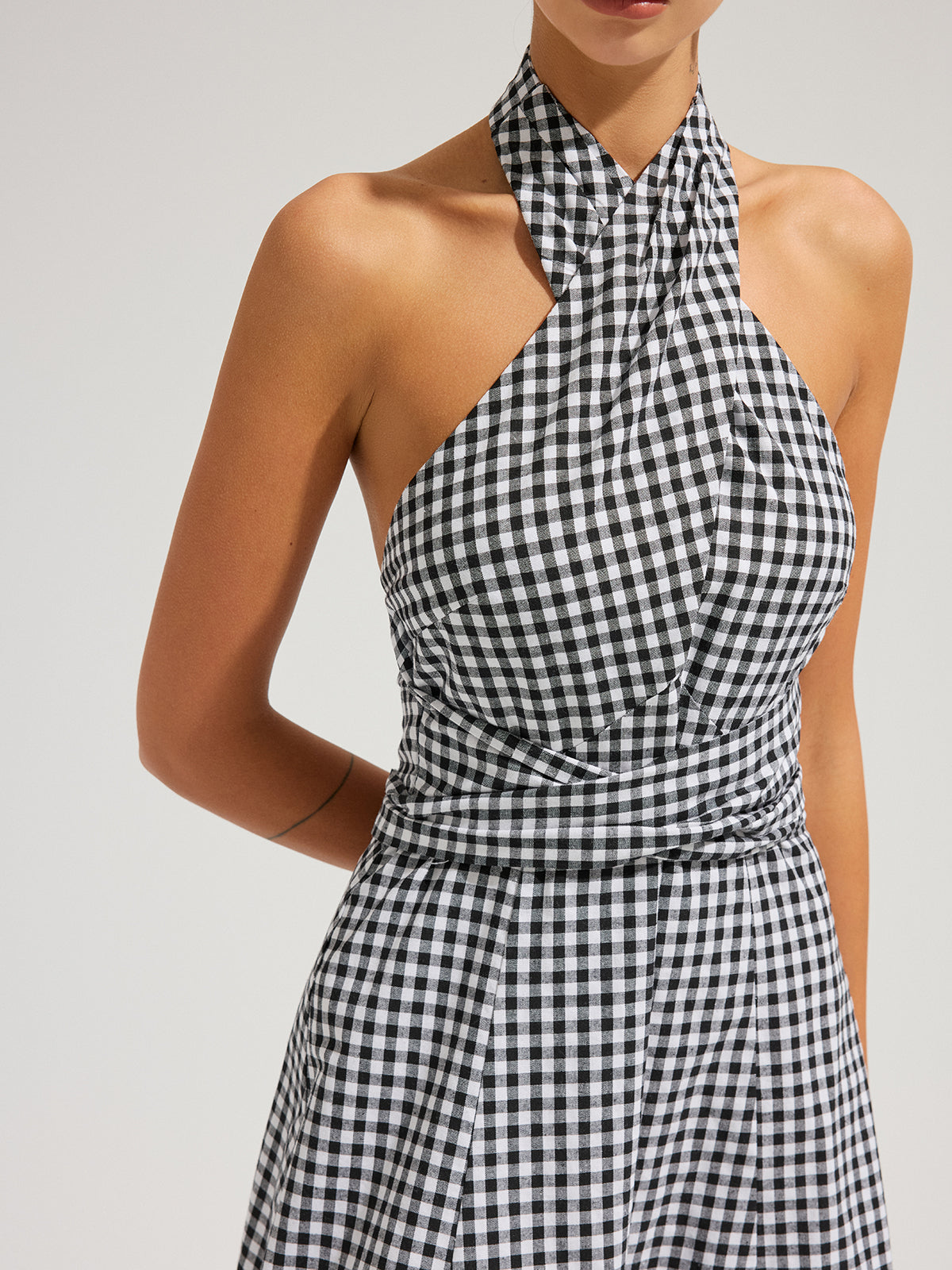 Gingham Halter Cotton Maxi Dress
