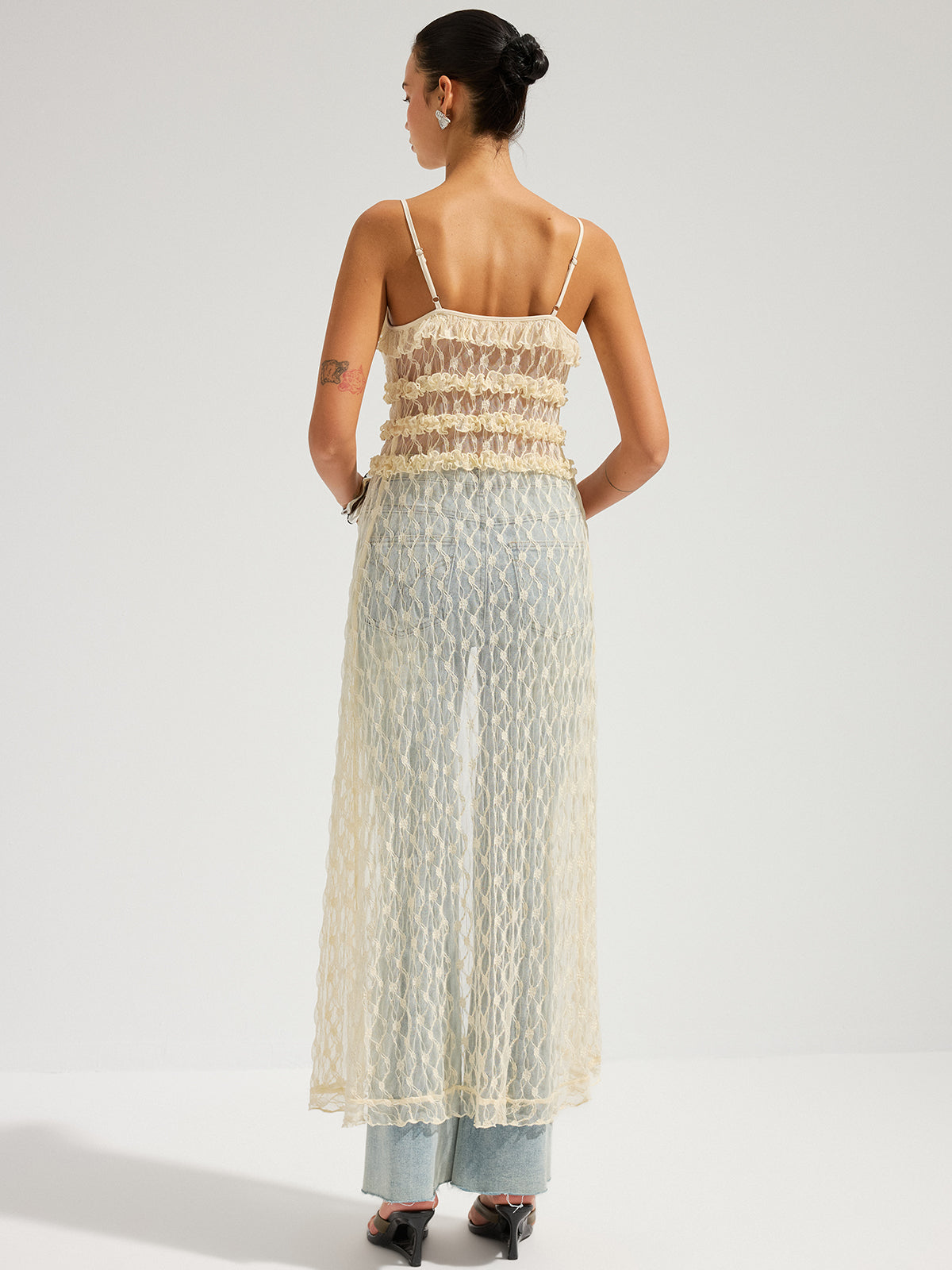 Ruffle Lace Sheer Cami Midi Dress