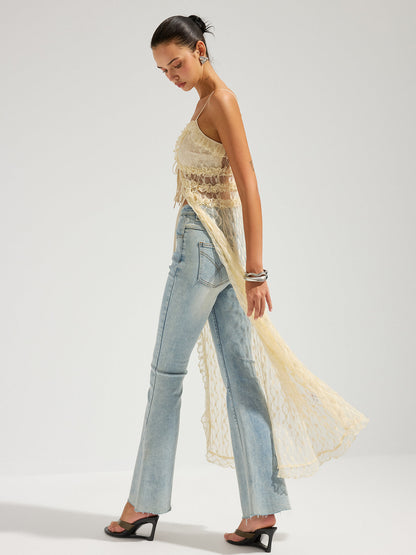 Ruffle Lace Sheer Cami Midi Dress