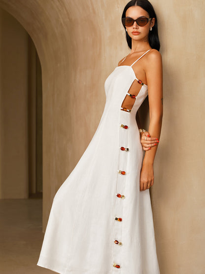 Linen-Blend Amber Detail Cami Midi Dress