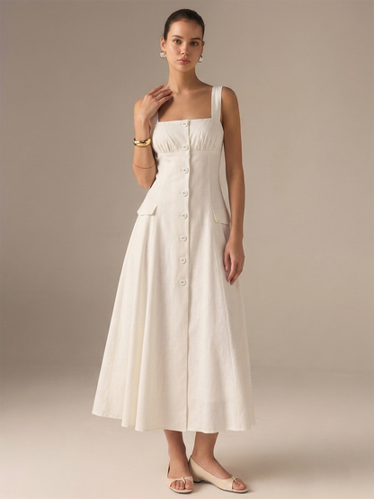 Cotton Blend Button-Front Maxi Dress