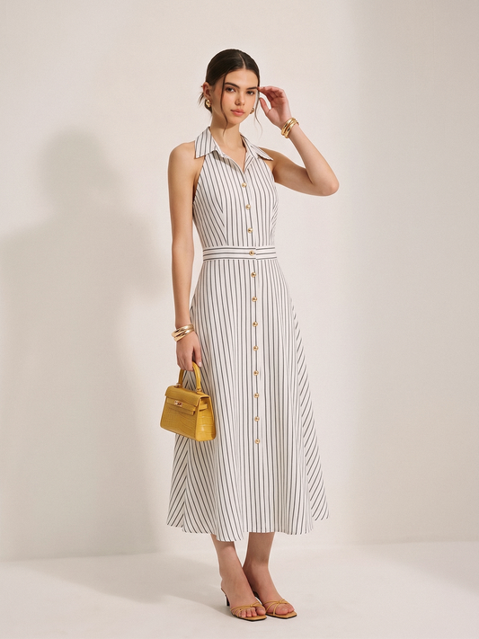 Striped Cotton Buttoned Maxi Dress
