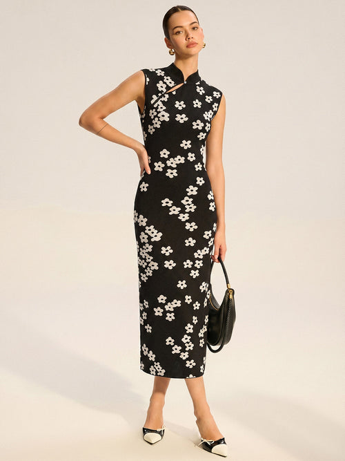 Floral Print Sleeveless Knit Midi Dress