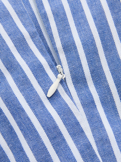 Striped Puff Sleeve Cotton Linen Mini Dress