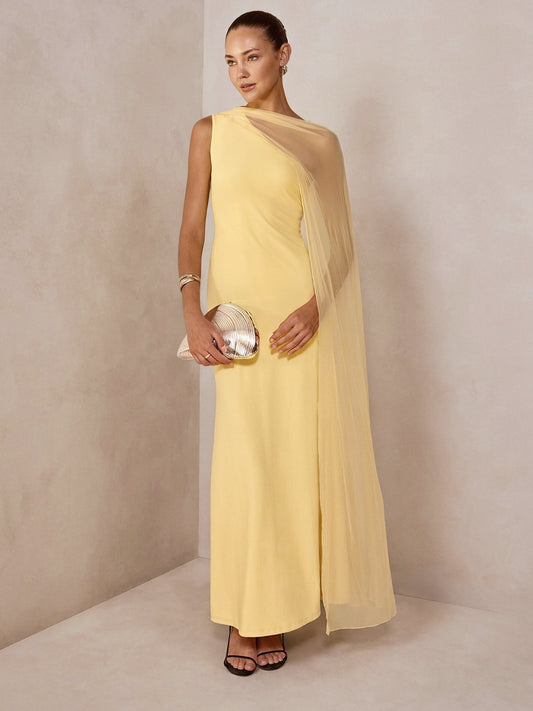 Sheer Drape Slim Maxi Evening Dress