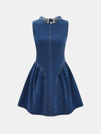 Sleeveless Open Back Denim Mini Dress