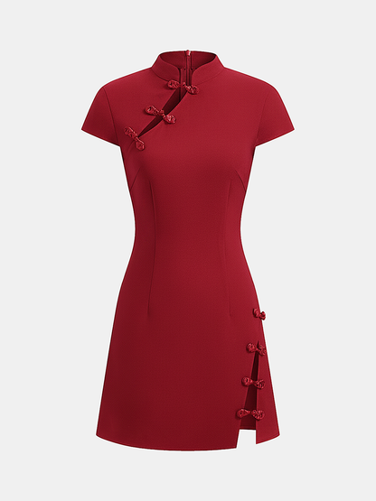 Mandarin Collar Frog Button Mini Dress