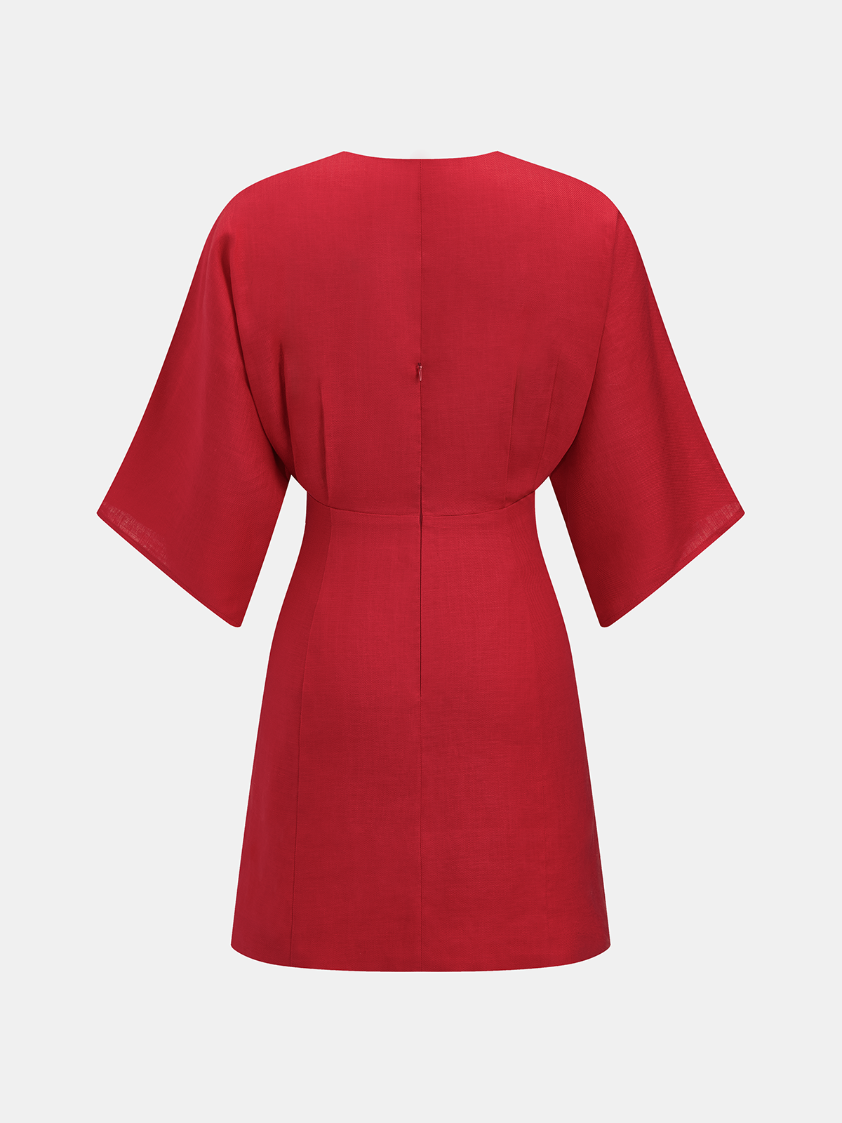Linen Blend V Neck Embellished Mini Dress