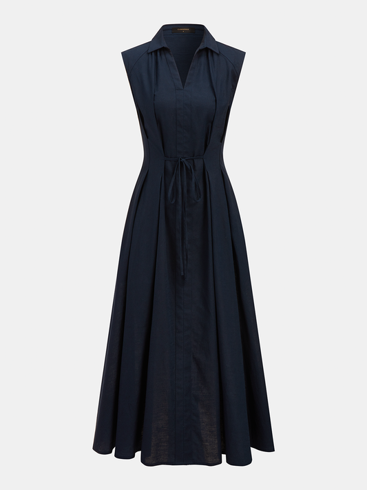 Cotton Linen Sleeveless Shirt Dress