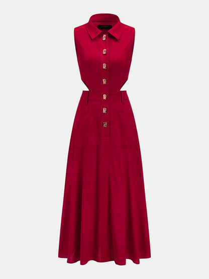 Cotton Linen Sleeveless Cutout Maxi Dress