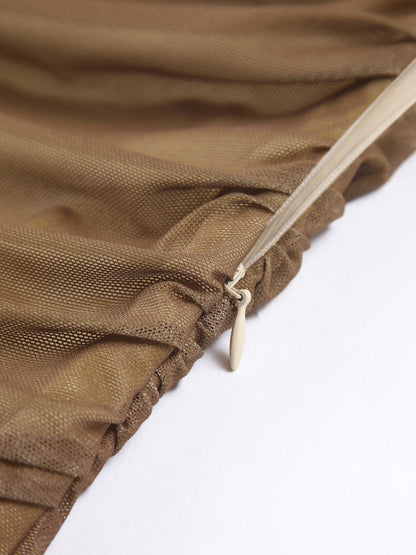 Cappuccino Ombre Mesh Zippered Long Dress