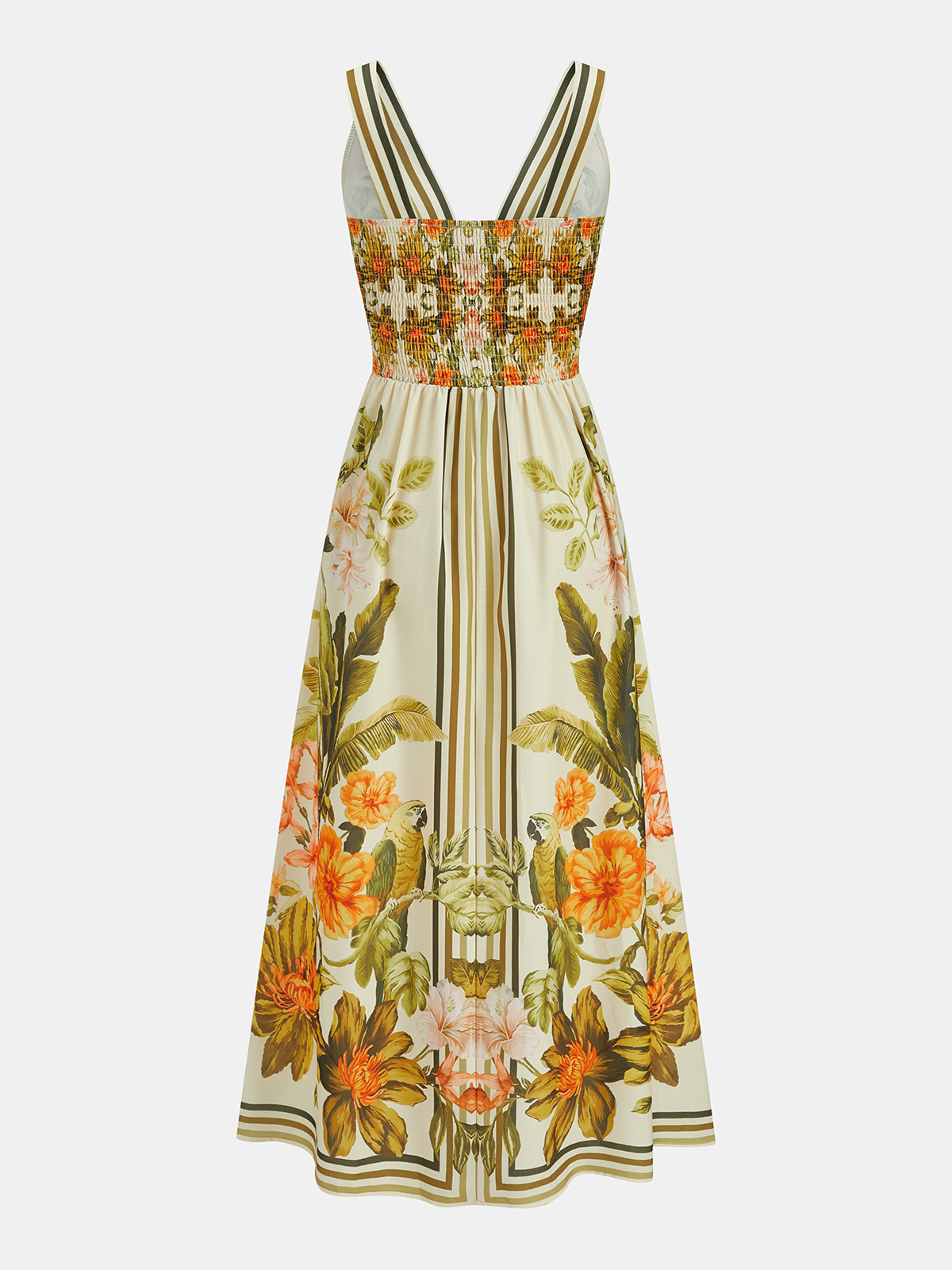 Tropical Floral Print Deep V-Neck Maxi Dress