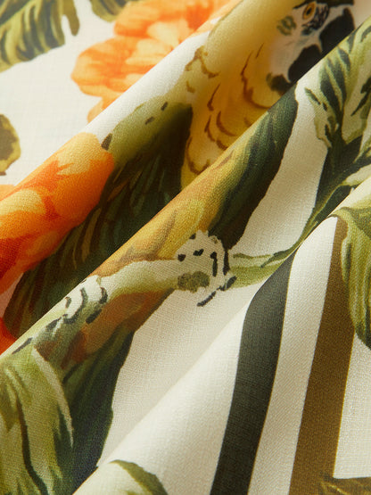Tropical Floral Print Deep V-Neck Maxi Dress