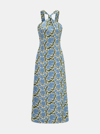Halter Neck Floral Print Midi Dress