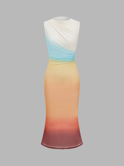 Gradient Mesh Backless Maxi Dress