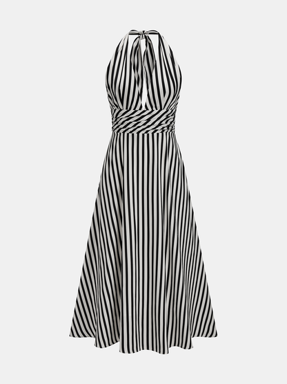Stripe Backless Pockets Dress