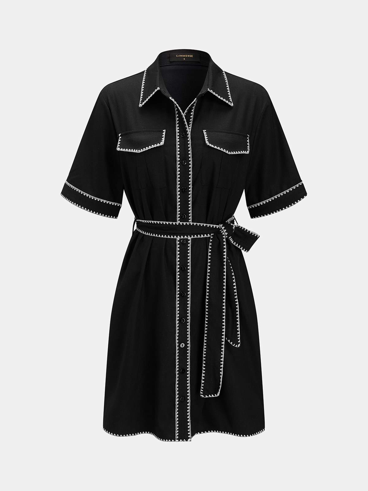 Contrast Stitch Belted Shirt Dress
