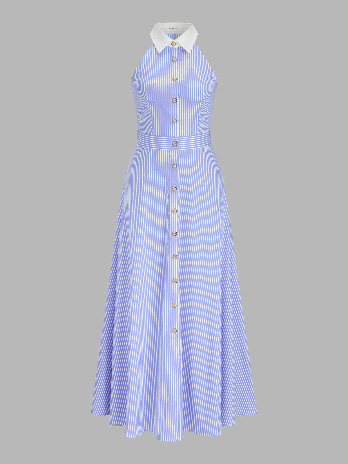 Collared Striped Sleeveless Buttoned Maxi Dress