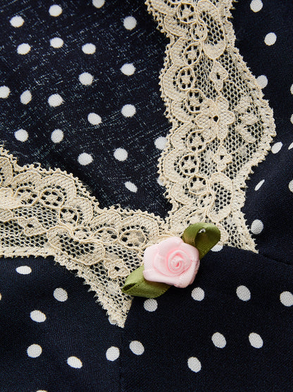 Polka Dot Lace-Trim Dress
