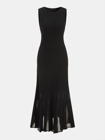 Semi-Sheer Mesh Flared Dress Without Belt