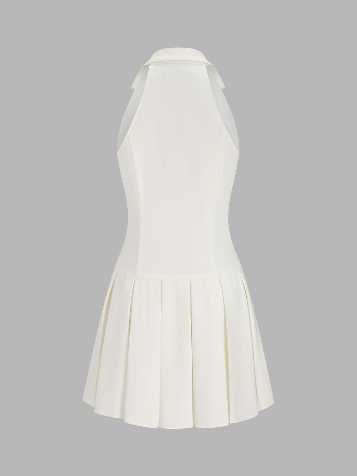 Metal Button Lapel Pleated Mini Dress
