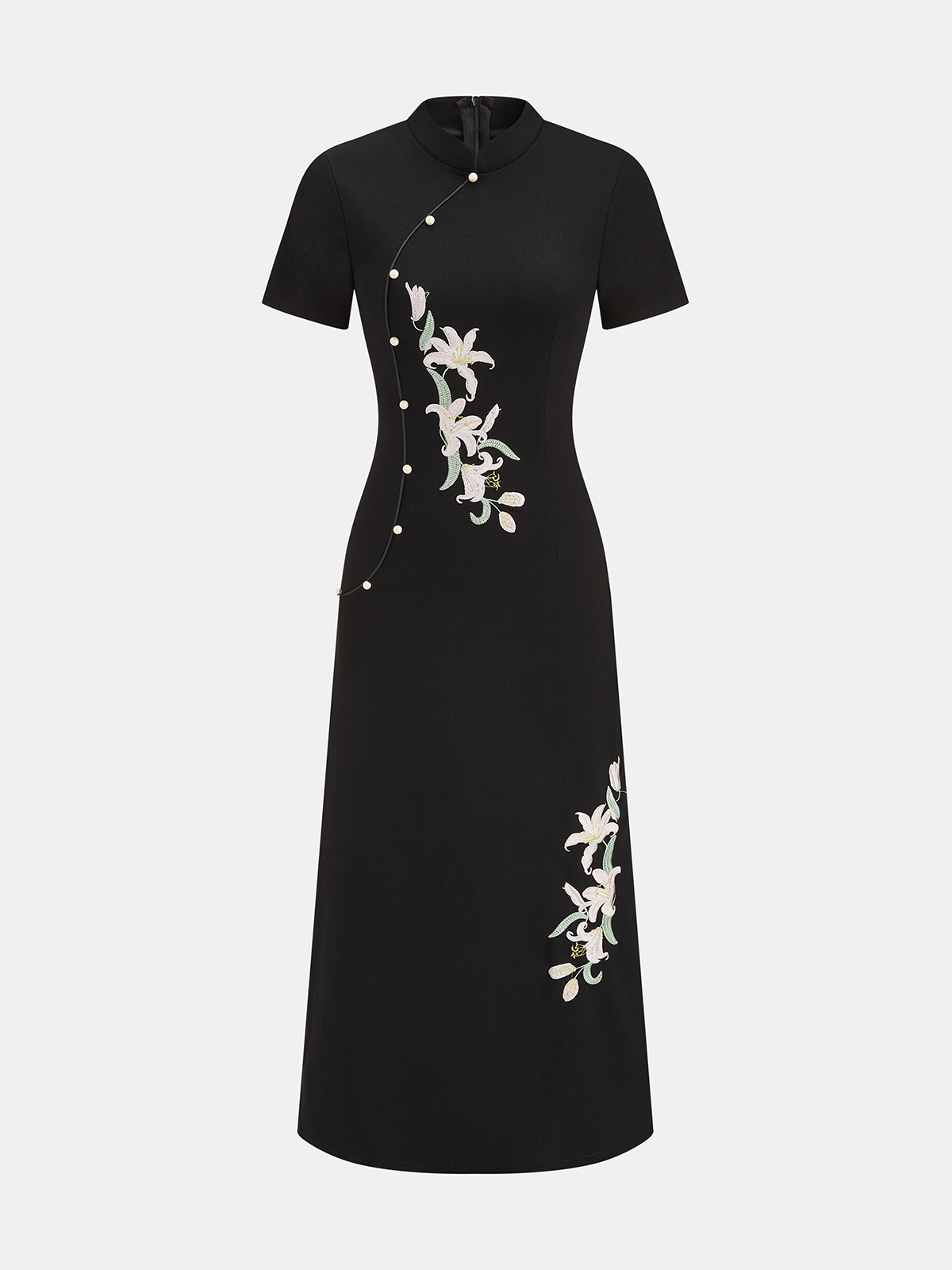 Floral Embroidered Cheongsam Maxi Dress