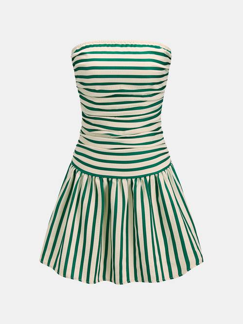 Striped Ruched Tube Mini Dress