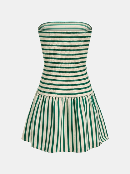 Striped Ruched Tube Mini Dress