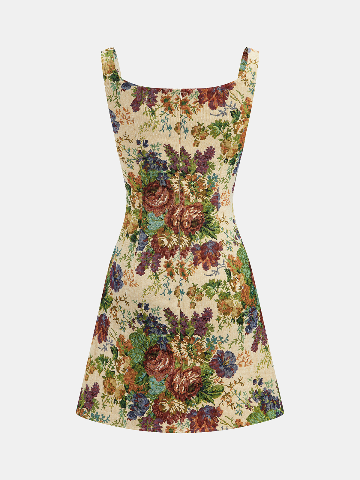 Vintage Floral Tapestry Square Neck Mini Dress