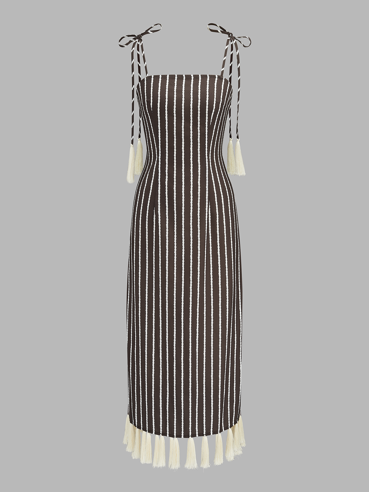 Striped Tassel Tie-Strap Midi Dress