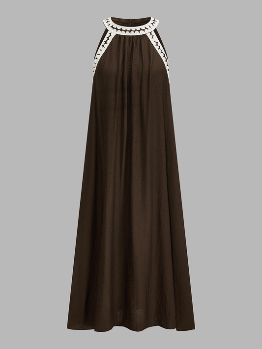 Contrast Trim Sleeveless Flowy Midi Dress