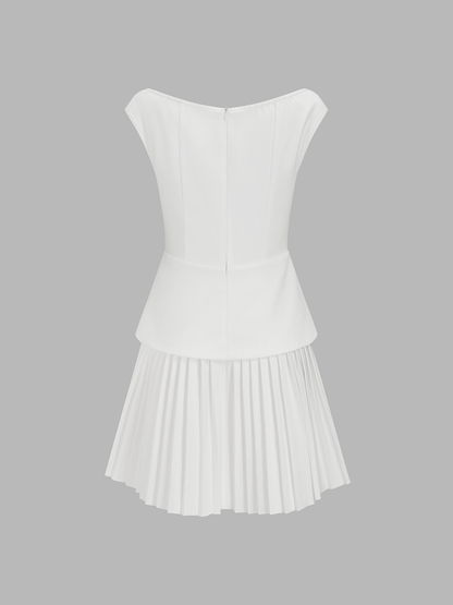 Sleeveless V Neck Pleated Mini Dress