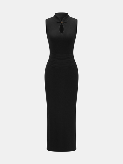 Frog Button Cheongsam Style Knit Maxi Dress