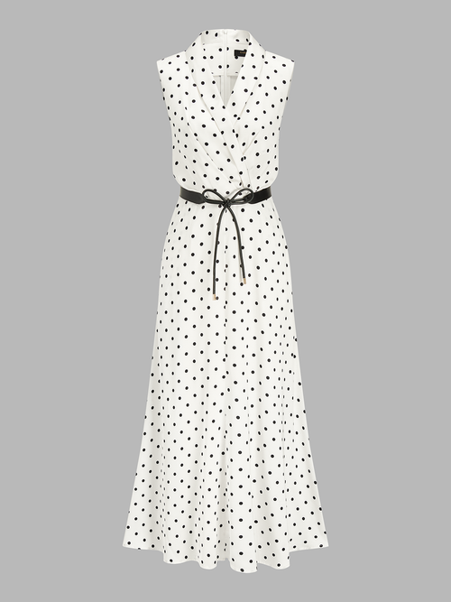 Polka Dot Sleeveless Belted Maxi Dress