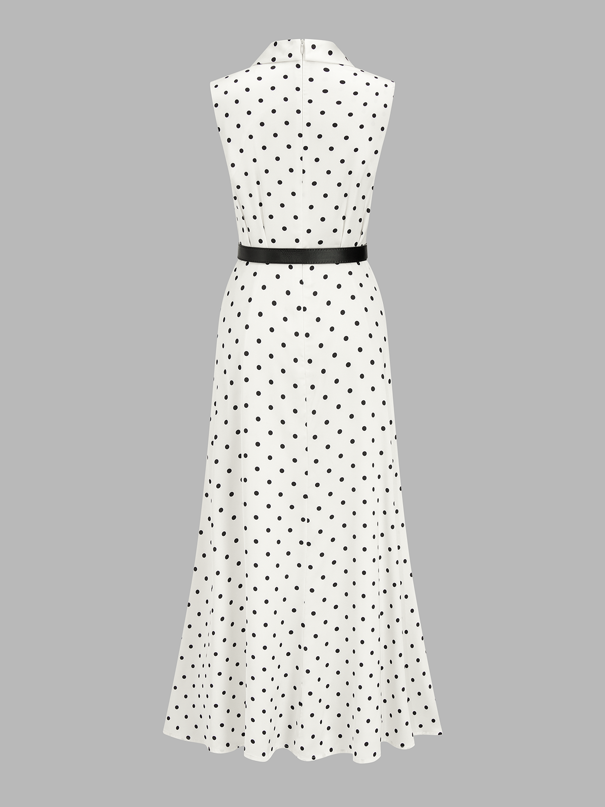 Polka Dot Sleeveless Belted Maxi Dress