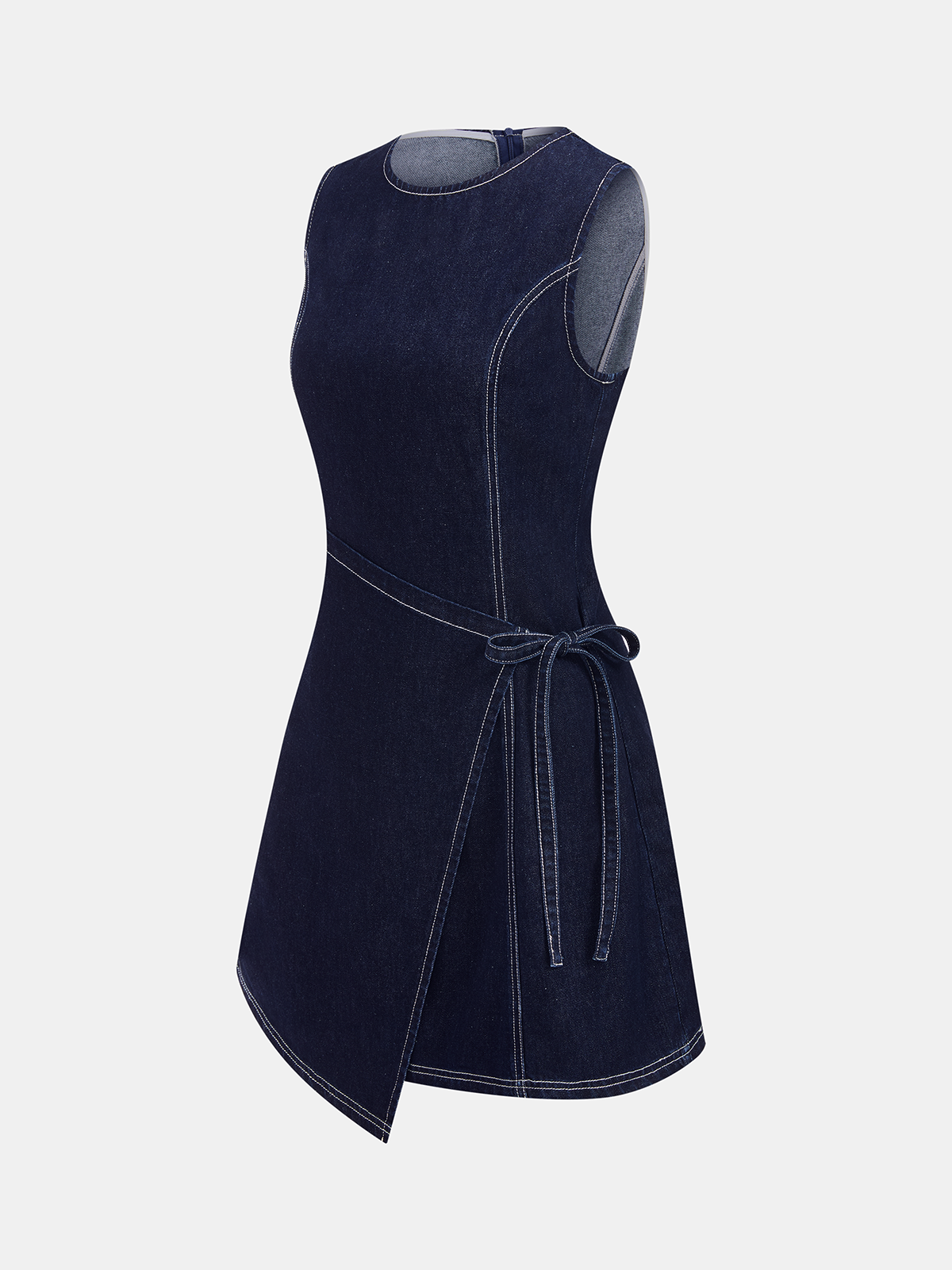 Sleeveless Denim Wrap Mini Dress