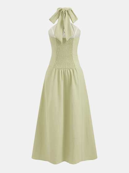 Halter Neck Fitted Waist Cotton Maxi Dress