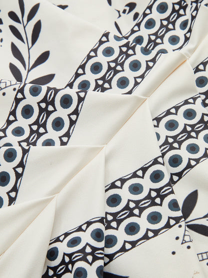 Palm Leaf Print Deep V Neck Midi Dress