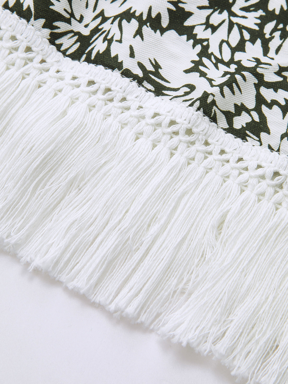 Fringe Hem Jungle Print Halter Maxi Dress