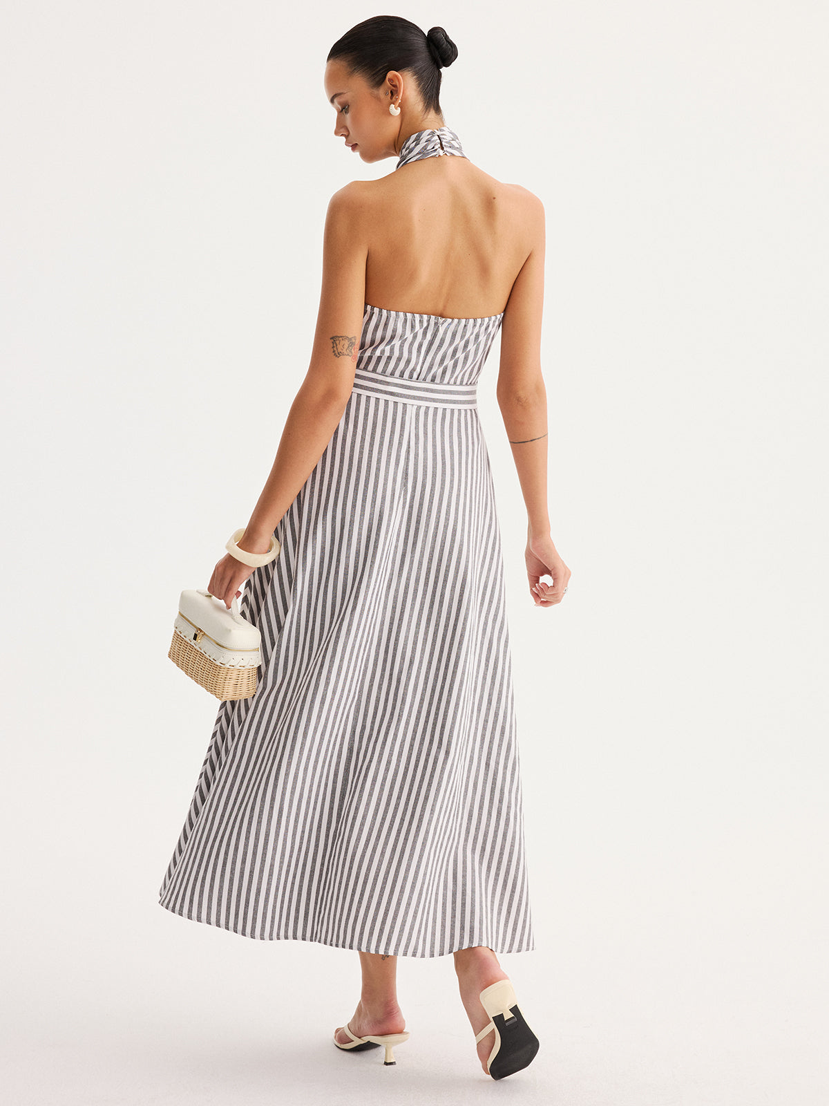 Striped Halter Belted Maxi Dress